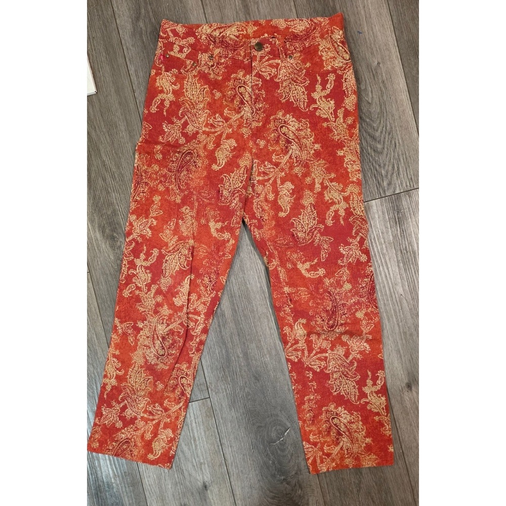 Lauren Ralph Lauren Womens 8 Paisley Pants Orange Red Straight Leg Boho Floral